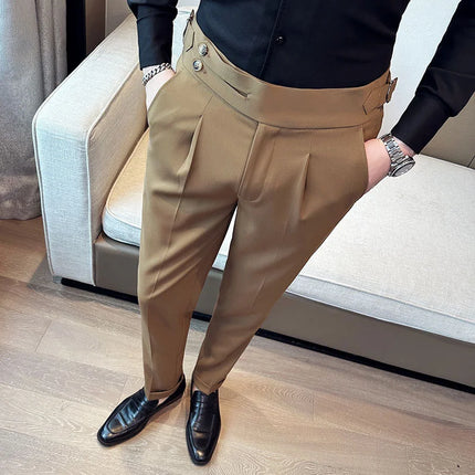 HUBEI Men Elastic Suit Pants Italian Style Slim Fit Formal by zapcart