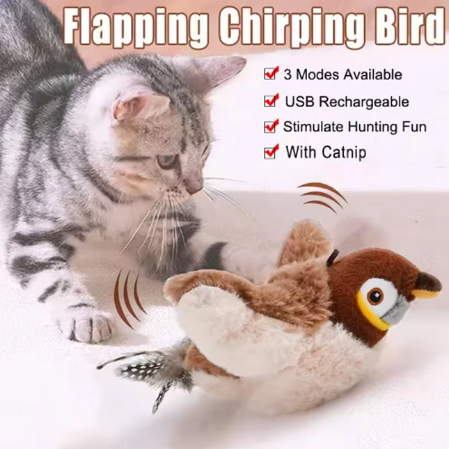 Interactive Cat Toy – Flapping Plush Bird with Catnip, Rechargeable & Touch-Activated by zapcart