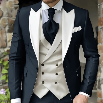 CN Jiangsu Men Slim Fit Wedding Three Piece Suit Peak Lapel by zapcart