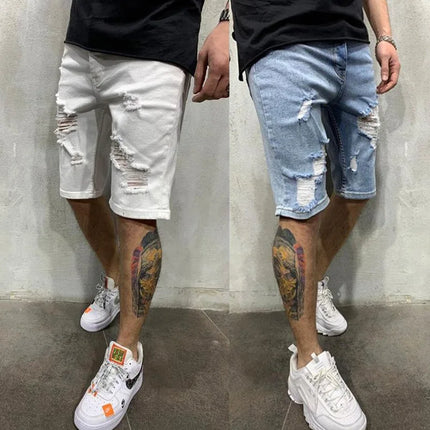 Longchengyixi Mens Ripped Tassel Denim Shorts Casual Summer by zapcart