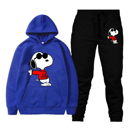 MINISOCN Snoopy Cartoon Hoodie Sweatpants Set For Men by zapcart