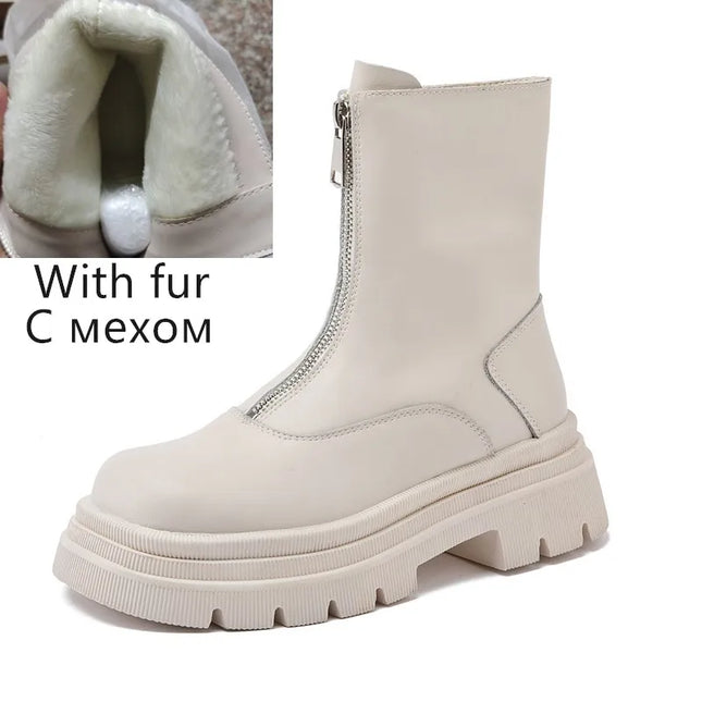 AIYUQI Women Chelsea Boots Genuine Leather Front Zipper