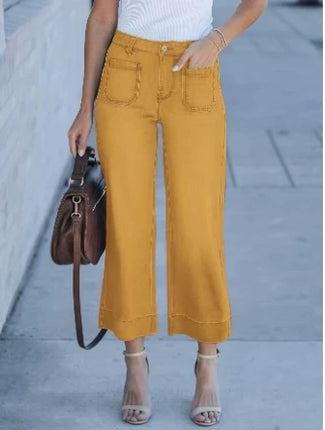 FANANCN Women Cropped Jeans High Waist Wide Leg Comfort by zapcart
