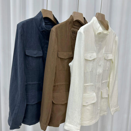Breathable Linen Jacket For Women Four Pocket Zipper by zapcart