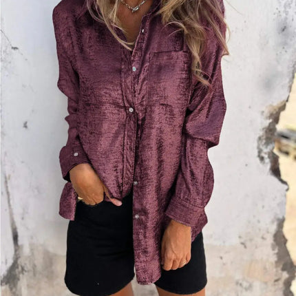 Shinny Golden Long Sleeve Blouse For Women Vintage Loose by zapcart