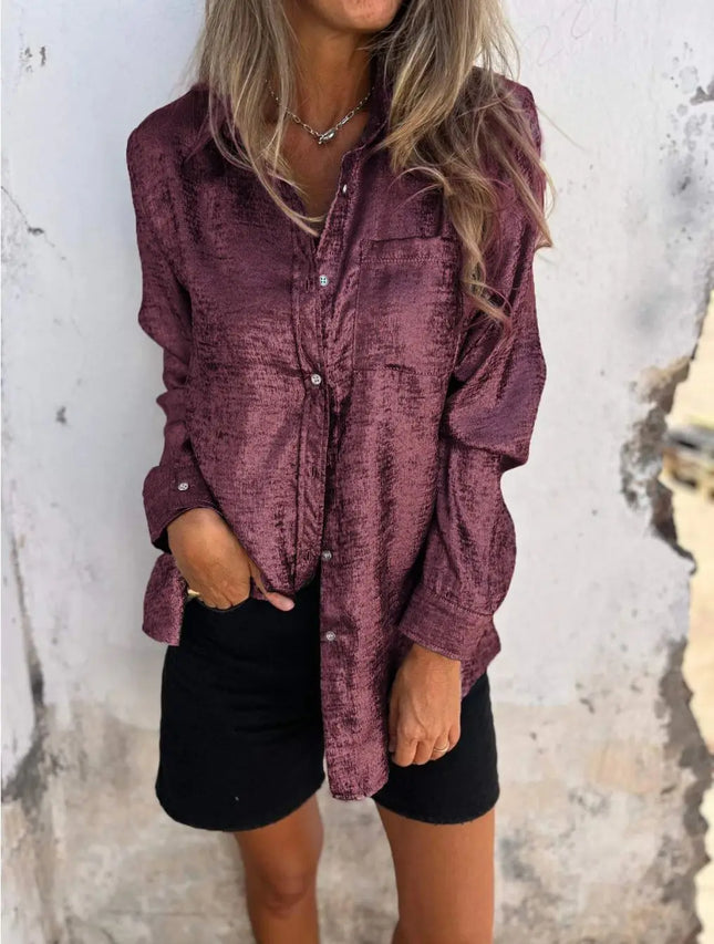 Shinny Golden Long Sleeve Blouse For Women Vintage Loose by zapcart