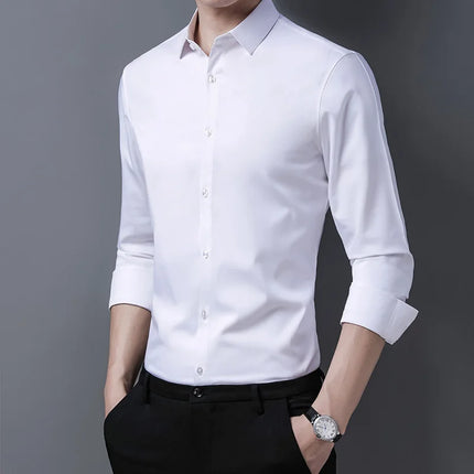CN Zhejiang Mens Smart Casual Solid Color Long Sleeve Shirt by zapcart