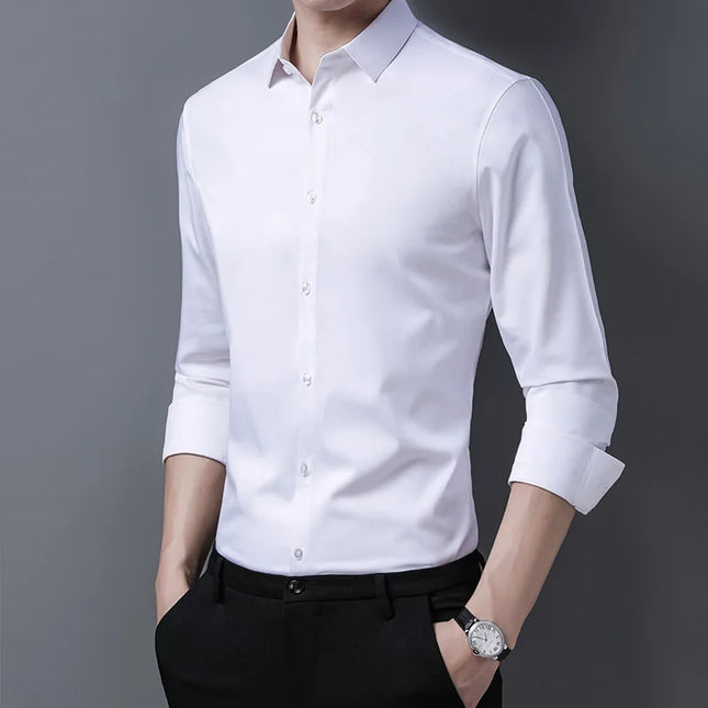 CN Zhejiang Mens Smart Casual Solid Color Long Sleeve Shirt by zapcart