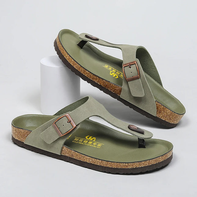 Shinefull Mens Leather Flip Flops Non Slip Durable Outdoor by zapcart