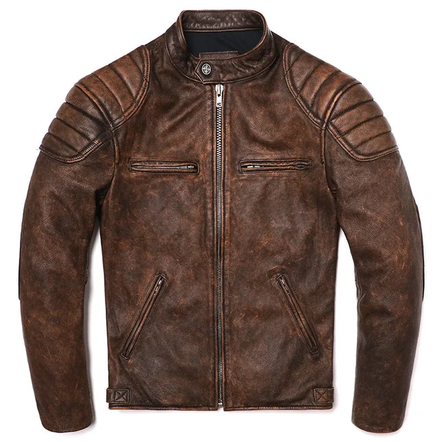 Mens Vintage Camel Yellow Leather Jacket Genuine Cowhide by zapcart
