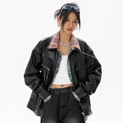 Womens Leather Jacket Synthetic Asymmetric Zip STIWAUP by zapcart