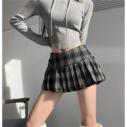 Korean Plaid Pleated Mini Skirts For Women Y2K Harajuku by zapcart