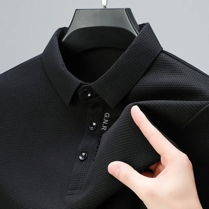 Mens Waffle Polo Shirt With Letter Print Lapel Casual Top by zapcart