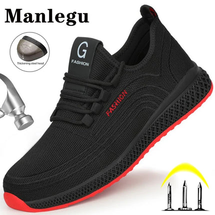 Manlegu Air Mesh Steel Toe Work Shoes For Men Safety Boots by zapcart