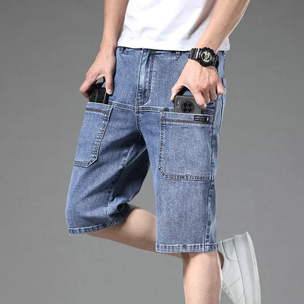 AHUDNUCN Summer Multi Pocket Denim Shorts For Men Straight by zapcart