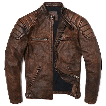 Mens Vintage Camel Yellow Leather Jacket Genuine Cowhide by zapcart