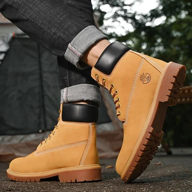 FujianChoice Men High Top Leather Boots Non Slip Outdoor by zapcart