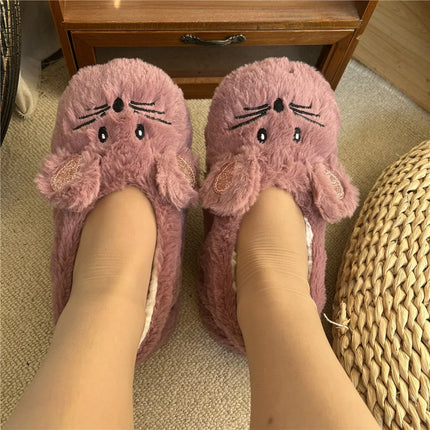 Winter Warm Slipper Women Non Slip Fuzzy Fur Mouse Ears by zapcart