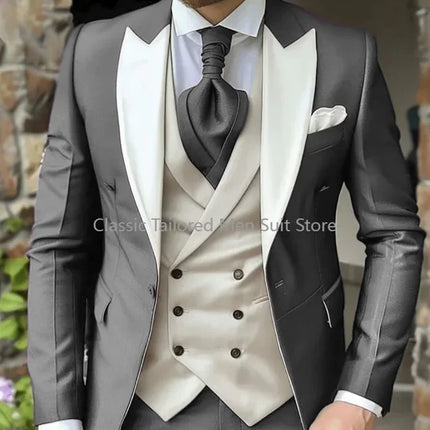 CN Jiangsu Mens 3 Piece Suit Purple Peak Lapel Luxury by zapcart
