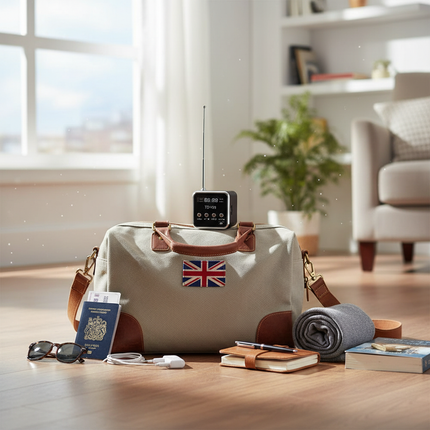 Black TD-V26 portable radio ready for travel