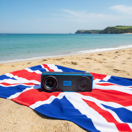 Blue S18 wireless speaker at British seaside