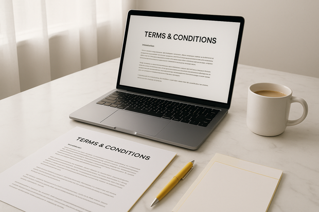 Create a lifestyle horizontal image for our "Terms & Conditions" page while using fine touches of yellow theme color, dont fill with yellow