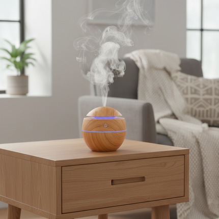 Khaki ultrasonic diffuser on British living room table