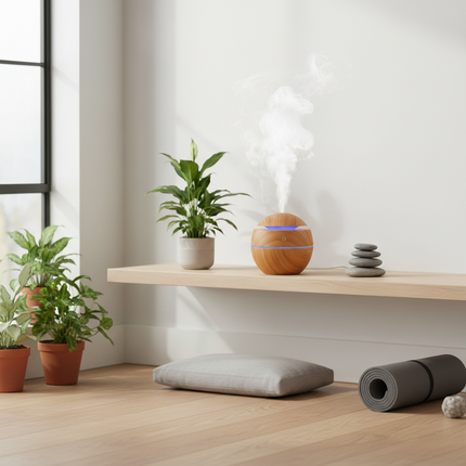 Khaki ultrasonic humidifier in British meditation room