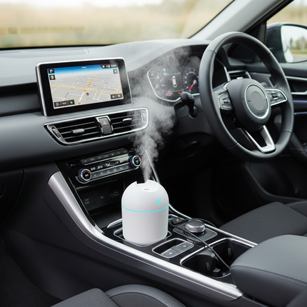 Mini USB humidifier in British car interior