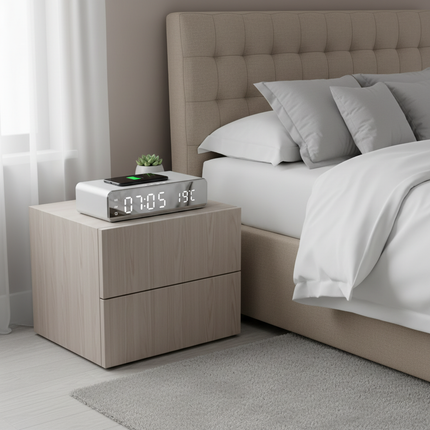 White Opansten on British bedroom nightstand